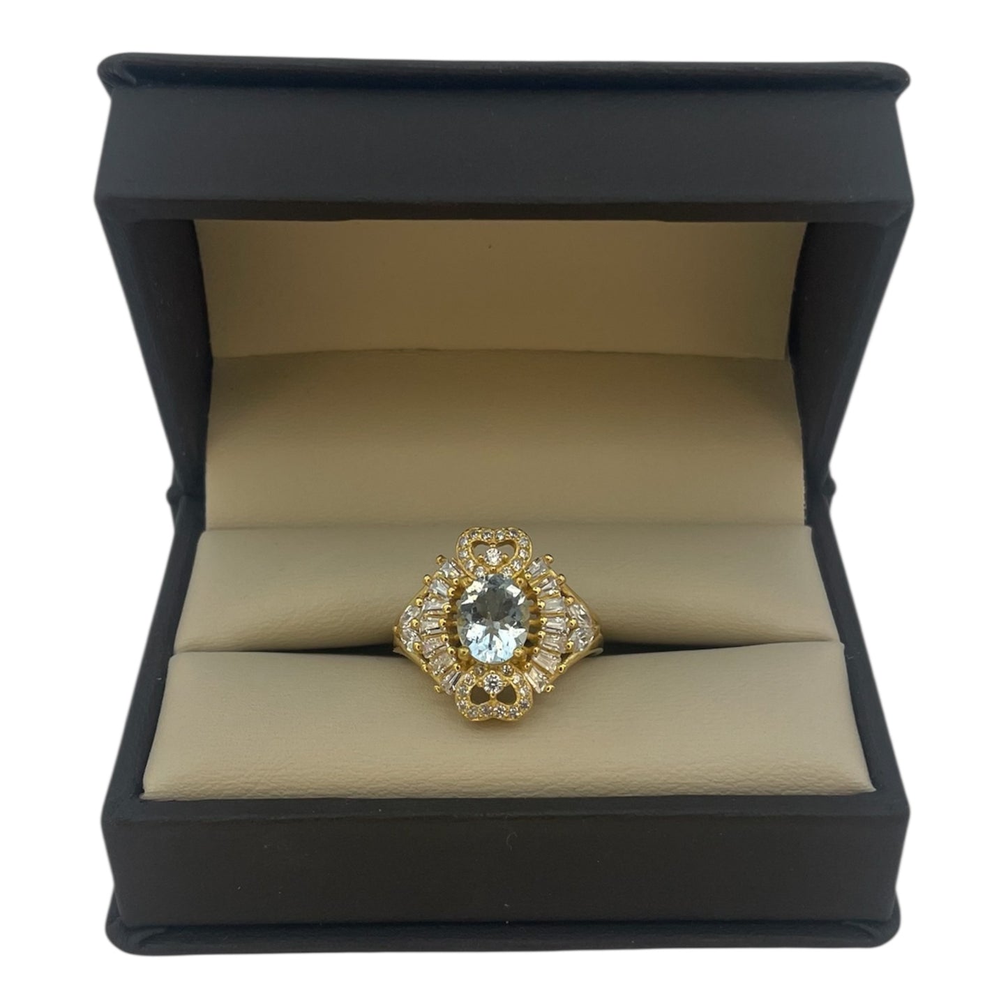 Oceánica — Anillo extravagante con aguamarina y zafiros blancos