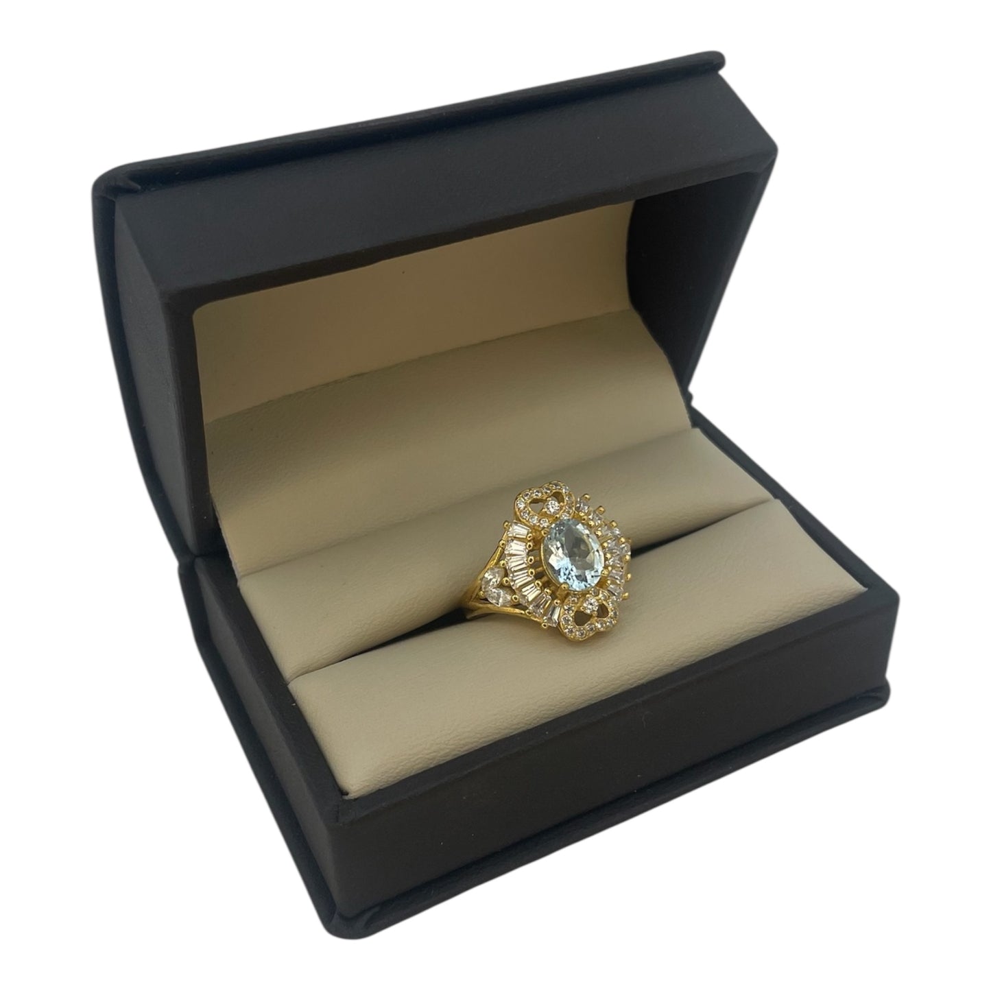 Oceánica — Anillo extravagante con aguamarina y zafiros blancos