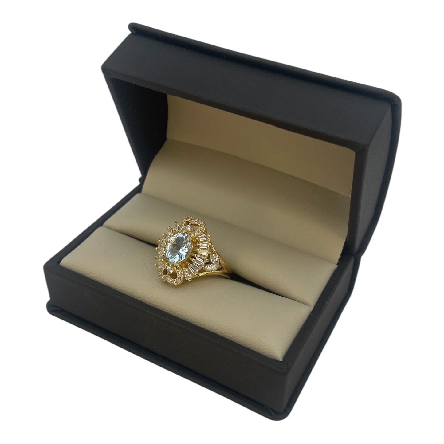 Oceánica — Anillo extravagante con aguamarina y zafiros blancos