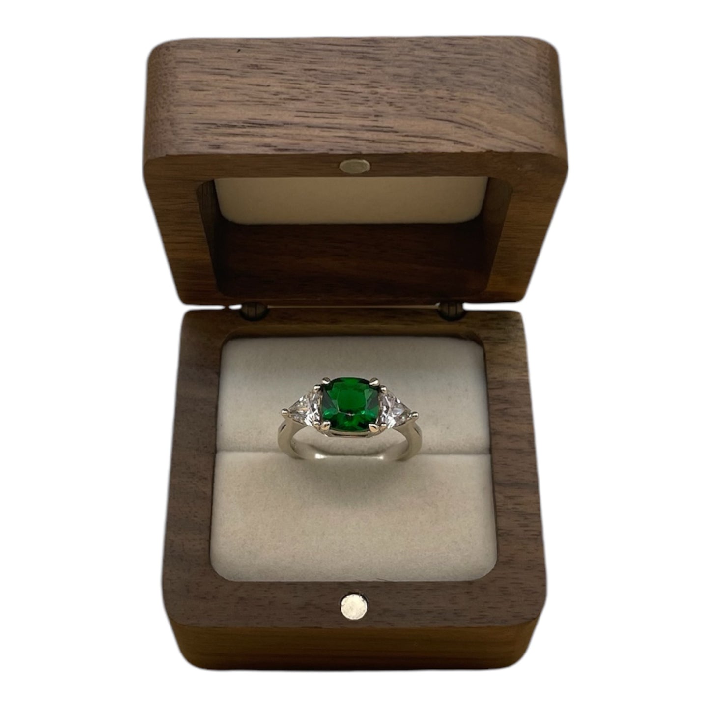 Anillo de esmeralda con zafiros blanco