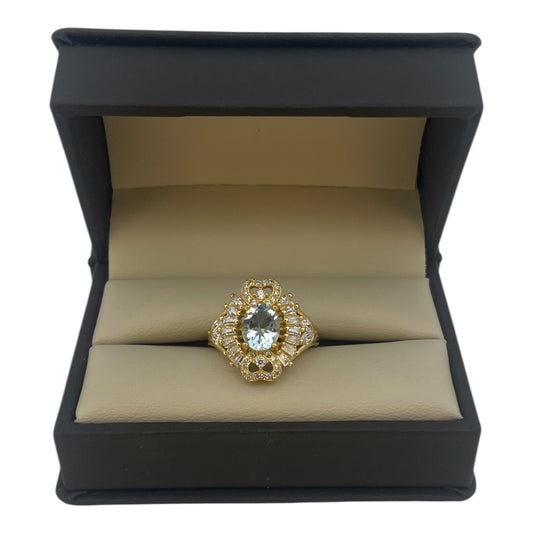 Oceánica — Anillo extravagante con aguamarina y zafiros blancos